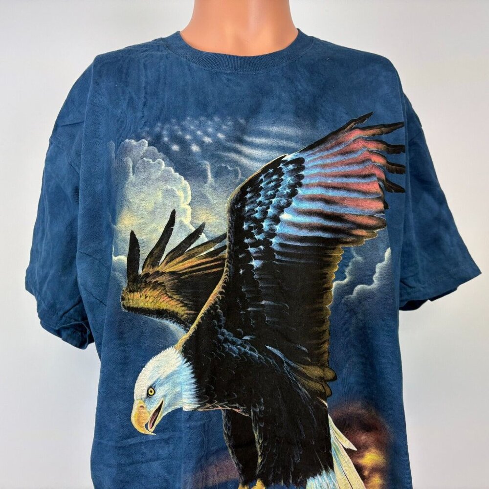 Vintage Y2K The Mountain Bald Eagle T Shirt Mens Size XL Blue Tie Dye 2006 USA